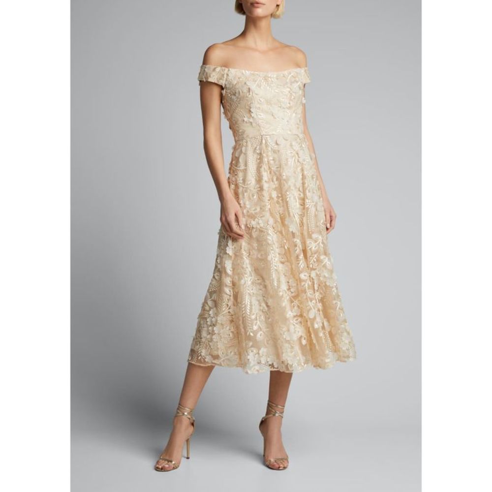 CARMEN MARC VALVO INFUSION Womens Beige 3-d Lined Short Sleeve Midi Dress 4